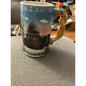 Vtg US Capitol Washington DC Souvenir 3-D Ceramic Mug Stein Twisted Handle Japan